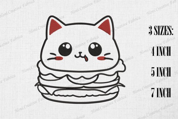 Cute Hamburger Cat Embroidery Design