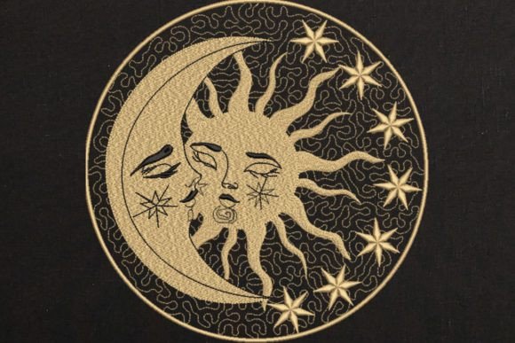 Sun and Moon Star Sky Embroidery Design